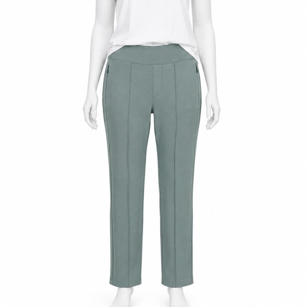 Athleta Eastbound Straight Pants Size 4 Green Tencel Pull On Zip Pockets